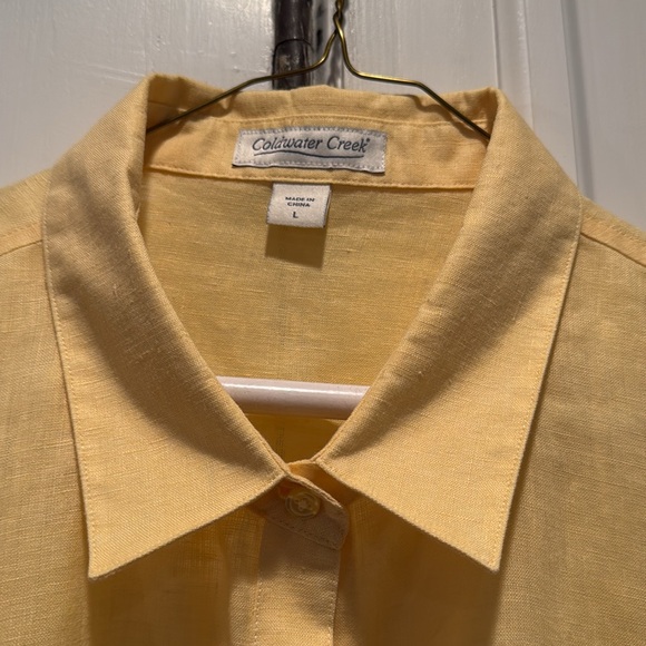 Coldwater Creek Women’s 3/4 sleeve button down Yellow Linen Blouse, L - Picture 2 of 5